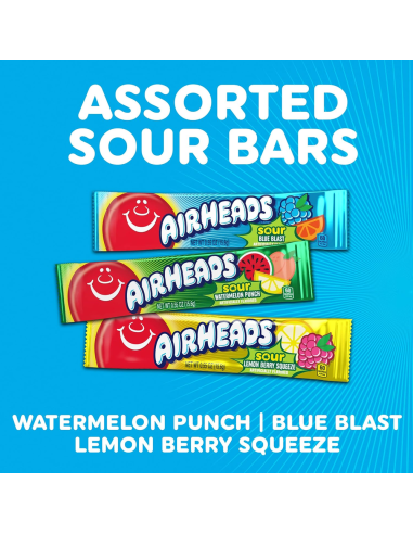 Airheads - Bars Assorted Sour (set di 6 barrette da masticare acidule) - My American Market