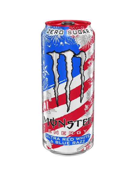 Monster Energy - Ultra Red White and Blue Razz, boisson énergisante framboise bleue | My American Market