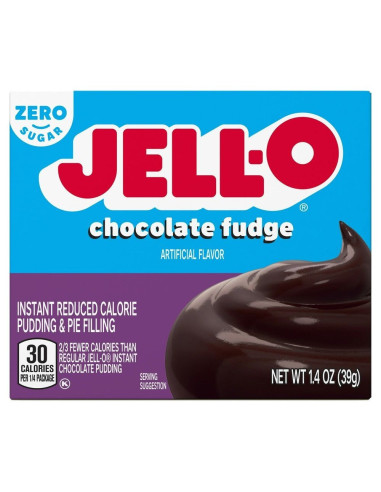 Jell-O - Instant Pudding Chocolate Fudge Zero Sugar (pudding chocolat, sans sucre) - My American Market
