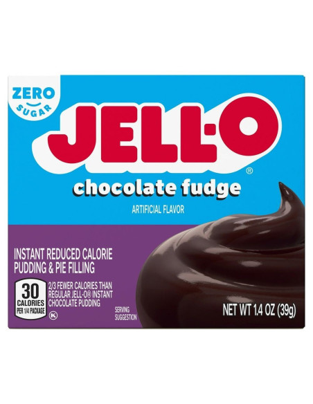 Jell-O - Instant Pudding Chocolate Fudge Zero Sugar (pudding chocolat, sans sucre) - My American Market