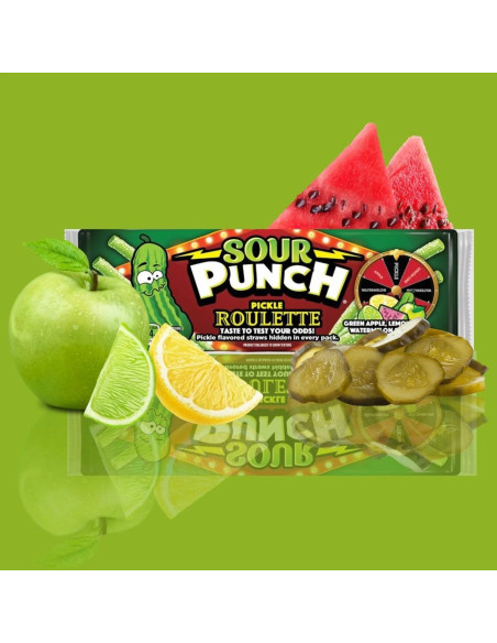 Sour Punch - Straws Pickle Roulette (lacets acidulés, jeu du cornichon surprise) - My American Market