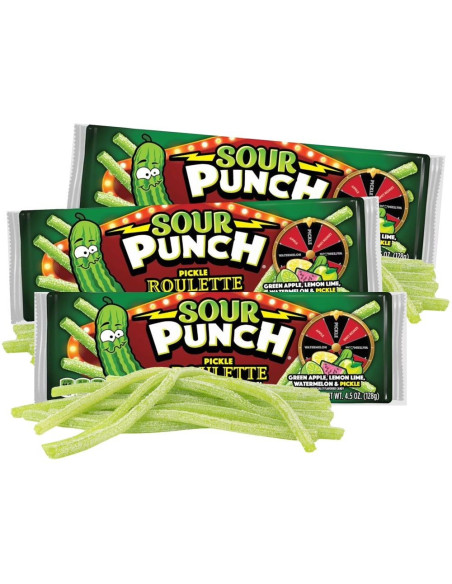 Sour Punch - Straws Pickle Roulette (lacets acidulés, jeu du cornichon surprise) - My American Market
