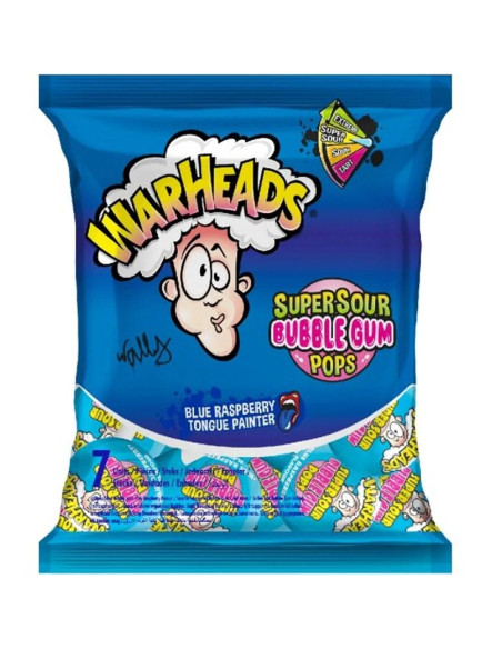 Paletas de chicle Warheads Super Sour con sabor a frambuesa azul - My American Market