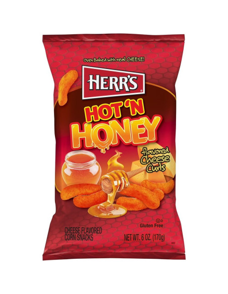 Herr's - Hot 'N Honey Cheese Curls (curls de maïs fromage, sucré-épicé) - My American Market