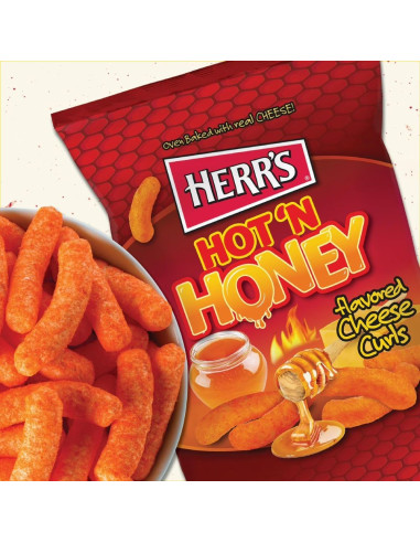 Herr's - Hot 'N Honey Cheese Curls (curls de maïs fromage, sucré-épicé) - My American Market