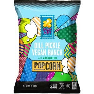 pop art snacks dill pickle vegan ranch popcorn