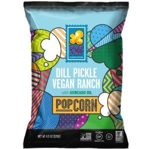 pop art snacks dill pickle vegan ranch popcorn